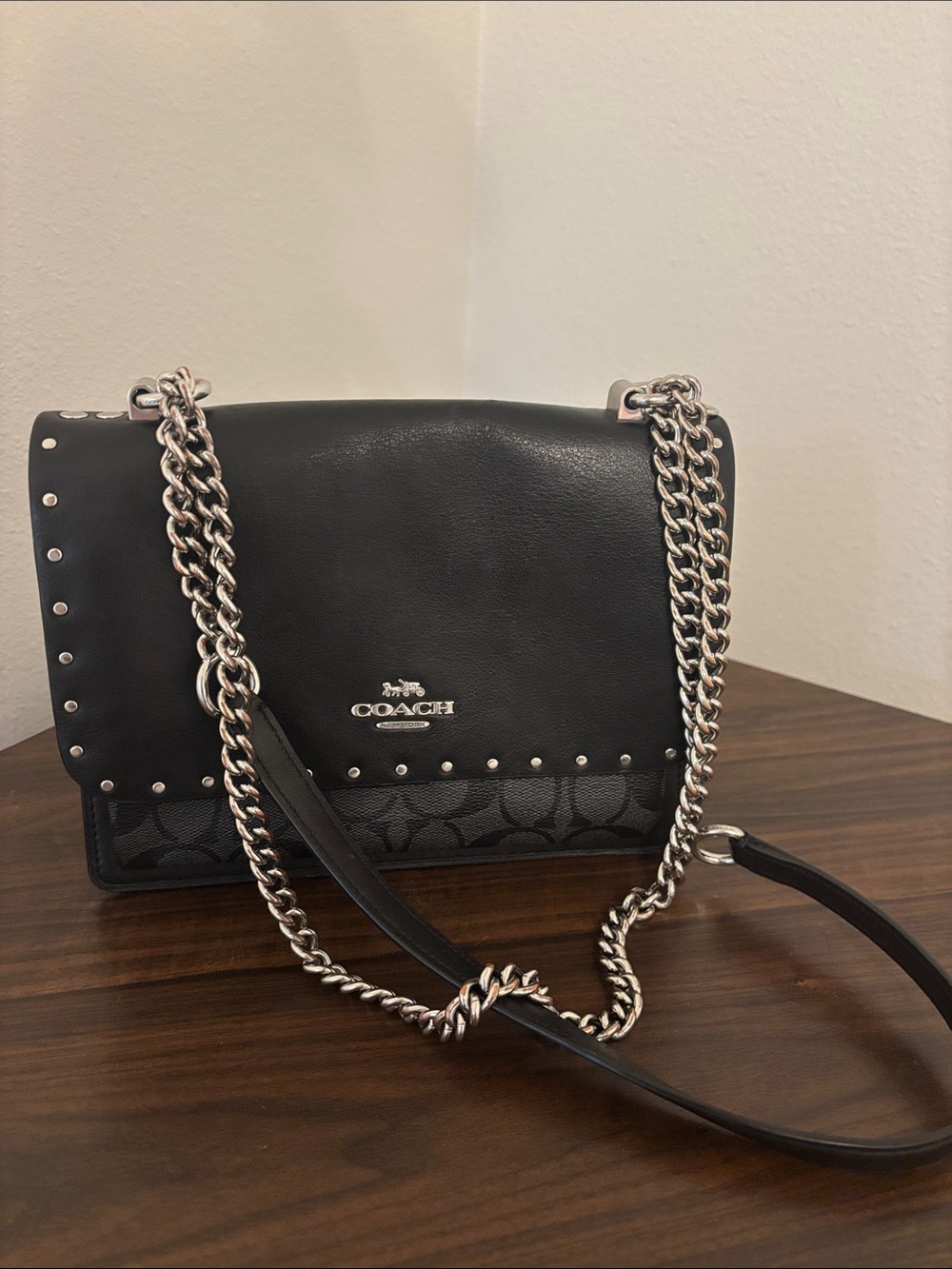 Coach Black Studded Signature Chain Crossbody Bag